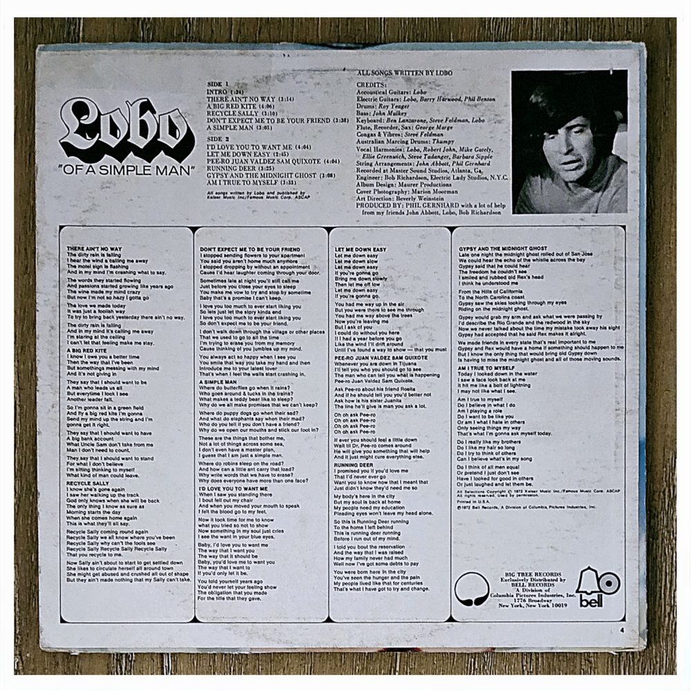 4/$30-LOBO•Of A Simple Man•1972 US (#BT 2013) Presswell Pressing - Picture 6 of 10